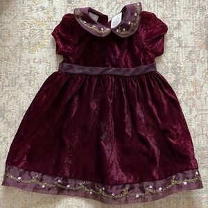 Embroidered holiday velvet dress with organza trim